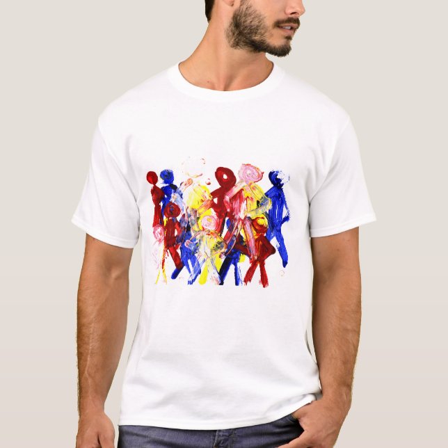 T-shirt O grupo de vara ereta figura a pintura de dedo com (Frente)