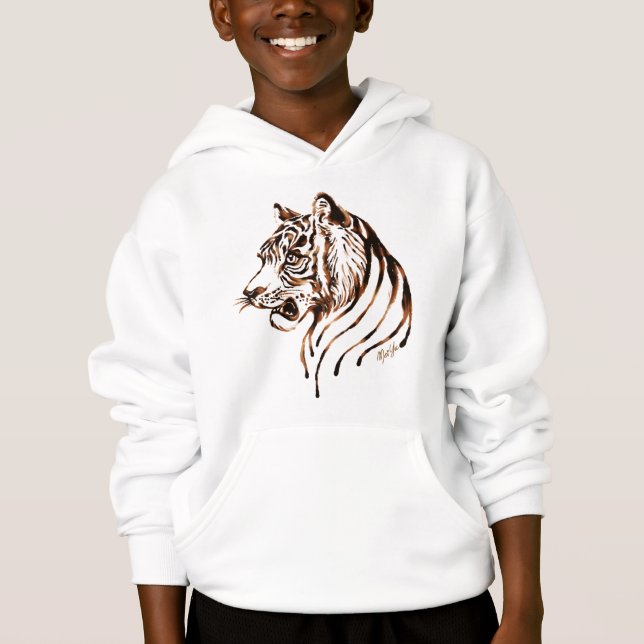 T-shirt O Hoodie pintado mão do miúdo da arte do tigre do (Frente)