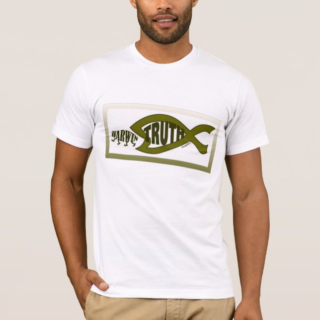T-SHIRT O PEIXE CRISTÃO DA VERDADE COME DARWIN (Frente)