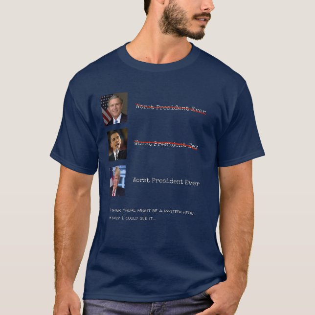 T-shirt O presidente o mais mau Nunca Bush Obama Trunfo (Frente)
