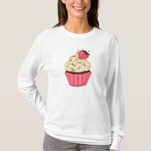 T-shirt O rosa bonito polvilha o cupcake da morango