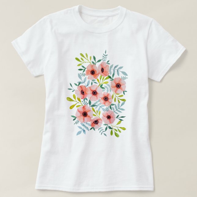 T-shirt O rosa floral da aguarela floresce a ilustração (Frente do Design)
