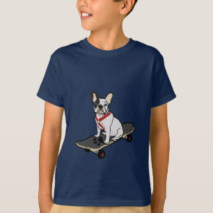 T-shirt O T da criança Skateboarding do buldogue francês