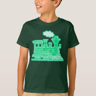 T-shirt O trem verde do louco do vapor "seu nome" caçoa o