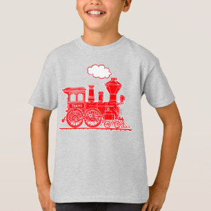 T-shirt O trem vermelho do louco do vapor "seu nome" caço