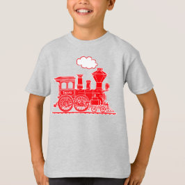 T-shirt O trem vermelho do louco do vapor "seu nome" caçoa