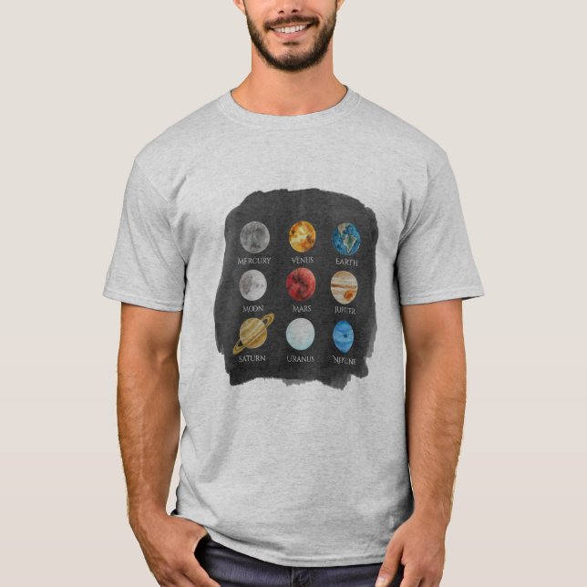 T-shirt O TShirt dos homens da aguarela do sistema solar (Frente)