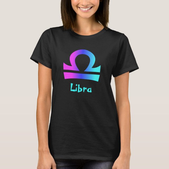 T-shirt O tshirt preto das mulheres do Libra (Frente)