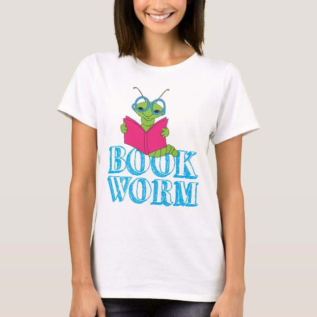 T-shirt O verme do livro verde-brilhante do cartoon (Frente)