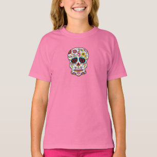 T-shirt O vermelho floresce o crânio mexicano do açúcar