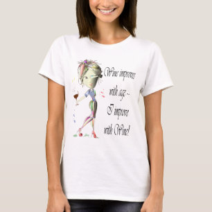 T-shirt O vinho melhora com idade, as mulheres cómicos e