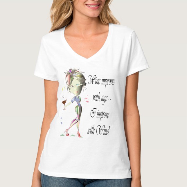 T-shirt O vinho melhora com idade, presentes cómicos da (Frente)