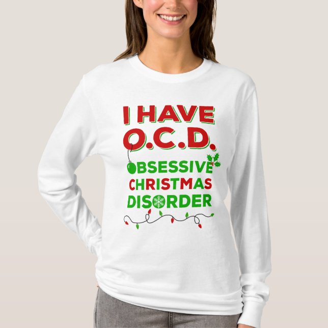 T-shirt obsessivos da desordem do Natal de OCD (Frente)
