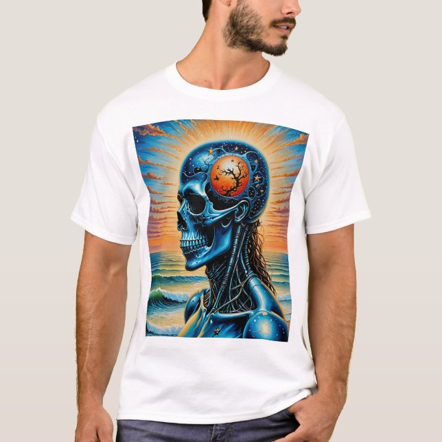 T-Shirt Ocean Art Cósmico Futuro Oceano Sunset (Frente)
