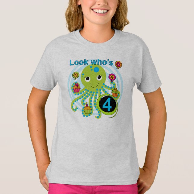T-shirt Octopus 4th Birthday T shirts e presentes (Frente)