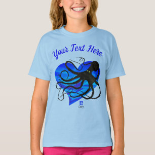 T-shirt Octopus em Dois Tom Azul ▪ - Teto de Capa Longa Bá