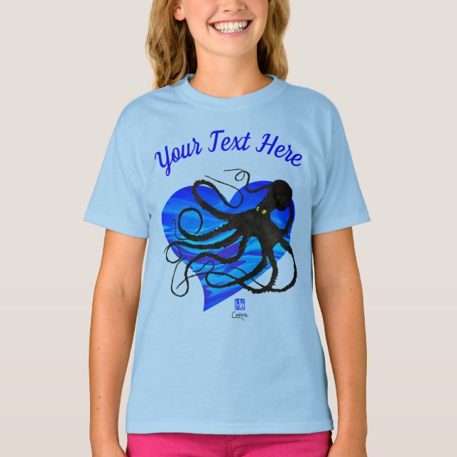 T-shirt Octopus em Dois Tom Azul ▪ - Teto de Capa Longa Bá (Frente)
