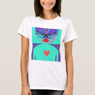 T-shirt Óculos de Sol Diva Aura Vibrantes Coração Vermelho