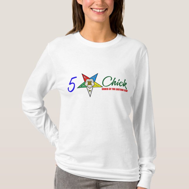 T-shirt OES: pintinho de cinco estrelas (branco do LS) (Frente)