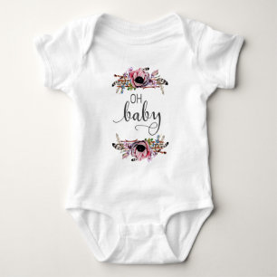 T-shirt Oh Baby   Bebê Menina Boho Floral Pena Quadro Tutu