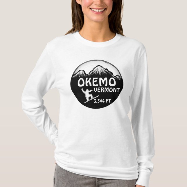 T-shirt Okemo Vermont snowboarder art senhoras hoodie (Frente)