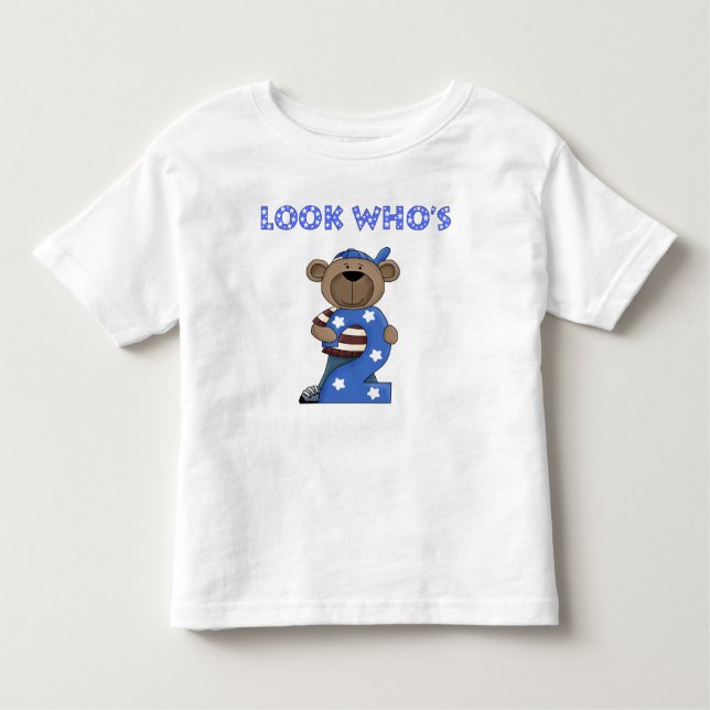 T-shirt Olha quem é o urso de aniversário de dois meninos (Frente)