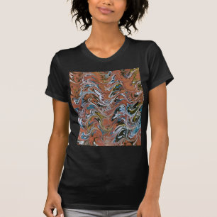 T-shirt Ondas em Abstrato de Arte Vermelha e Azul em Acrír