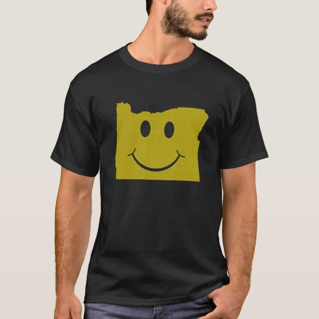 T-shirt Oregon Shaped Happy Face Amarelo Pé-Web Orégônico (Frente)