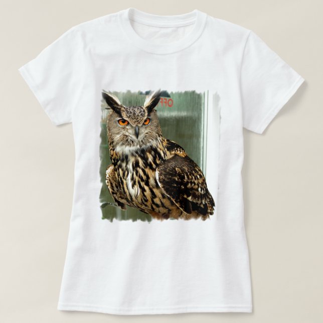 T-shirt orelhudo longo das senhoras da coruja (Frente do Design)