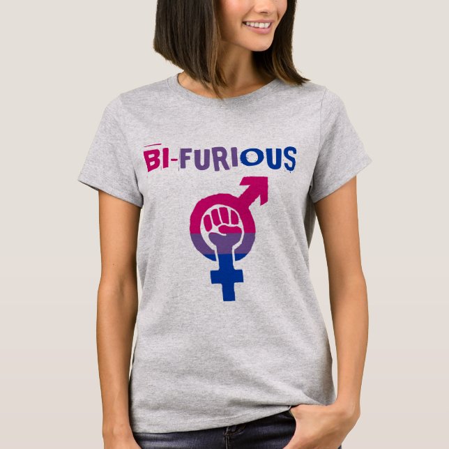 T-shirt Orgulho bissexual do poder BI-FURIOUS LGBT (Frente)