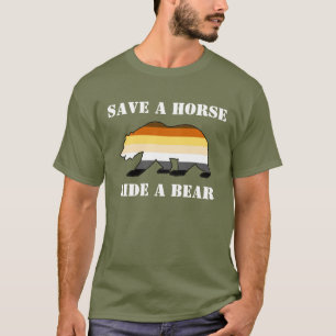 T-shirt Orgulho de Urso Gay Salve um Cavalo Monte um Urso