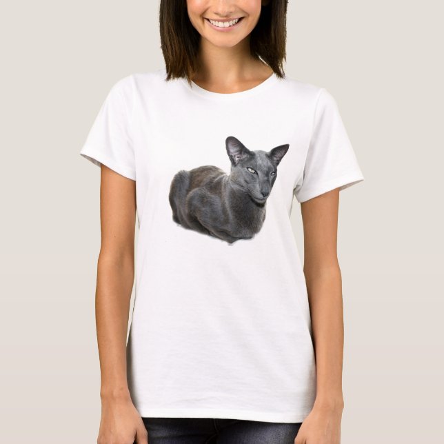 T-shirt oriental azul do gato de Shorthair (Frente)