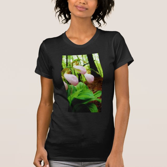 T-shirt Orquídea silvestre de Lady Slipper Rosa (Frente)