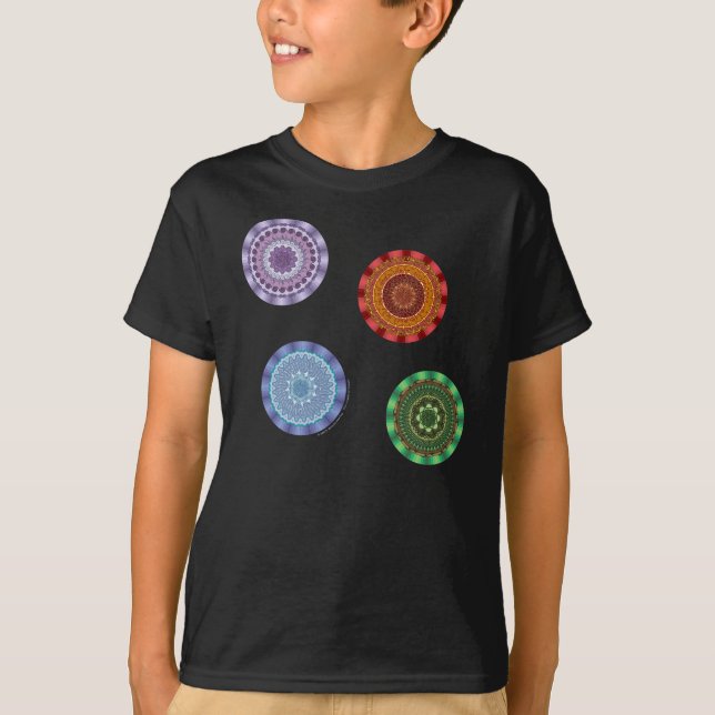 T-shirt Os elementos Mandalas Kid's e Baby Dark Shirt (Frente)