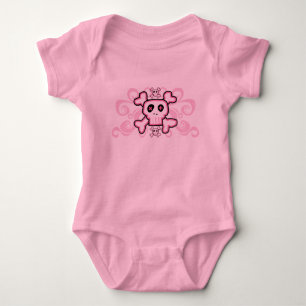T-shirt Ossos cor-de-rosa do crânio e da cruz do bebê