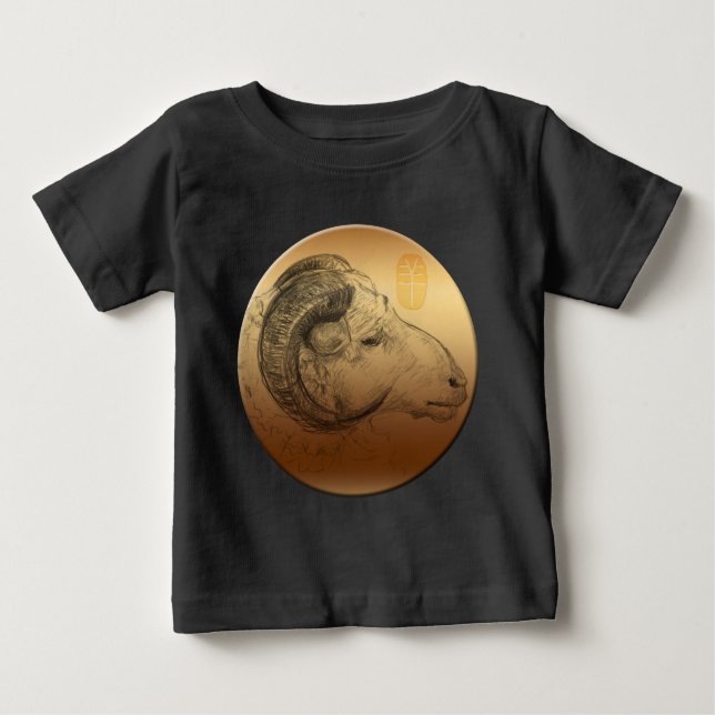 T-shirt Ouro Ano Ram Astrologia Chinesa Zodiac Bebê Teto (Frente)