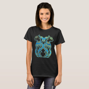 T-shirt Ouro dos gatos egípcios e vitral azul