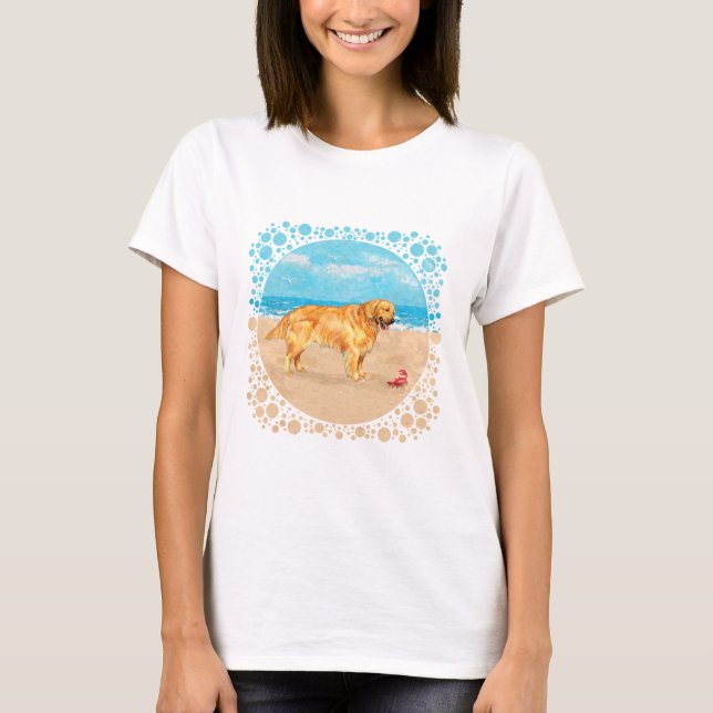 T-shirt Ouro Retriever na Praia (Frente)