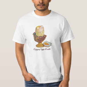 T-shirt Ovo e eggcup da galinha com o garfo dippy amarelo