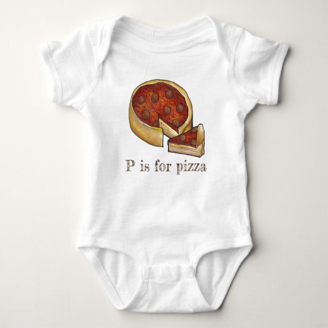 T-shirt P é para Pizza Alphabet Pepperoni Deep Dish Pie (Frente)