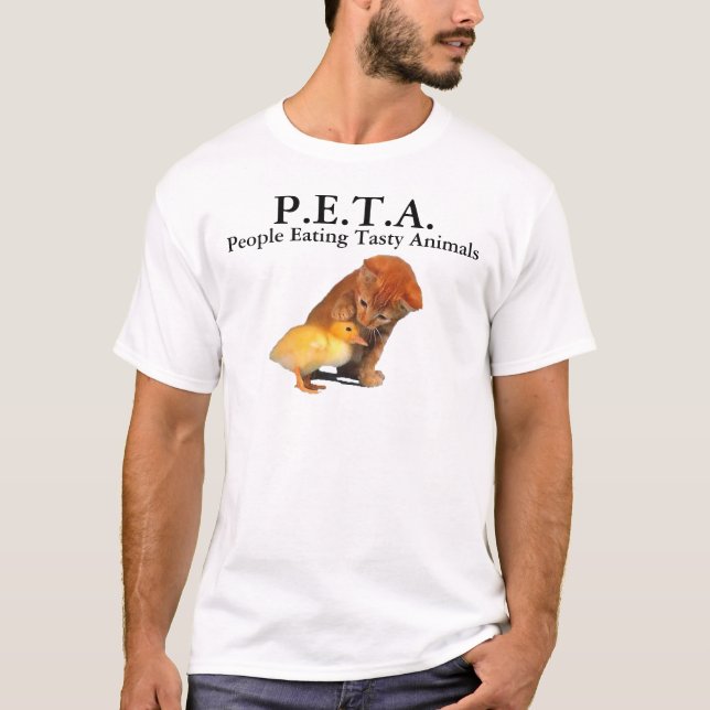T-shirt P.E.T.A. Pessoas que comem animais saborosos (Frente)