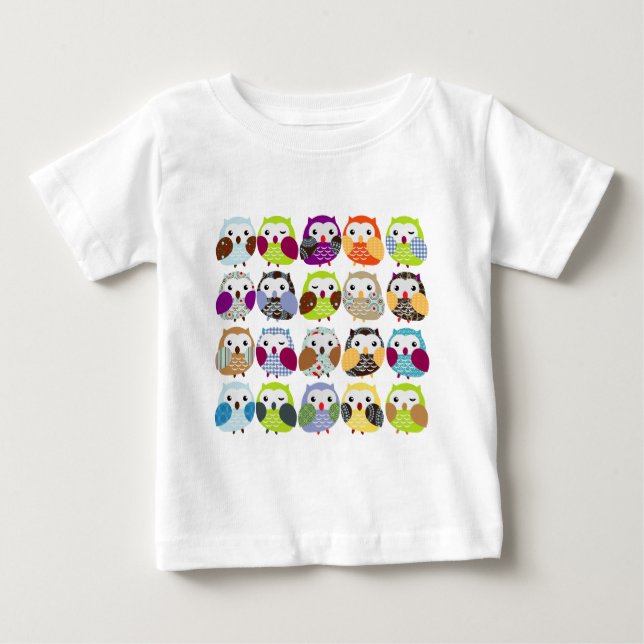 T-shirt Padrão Coruja Colorida (Frente)