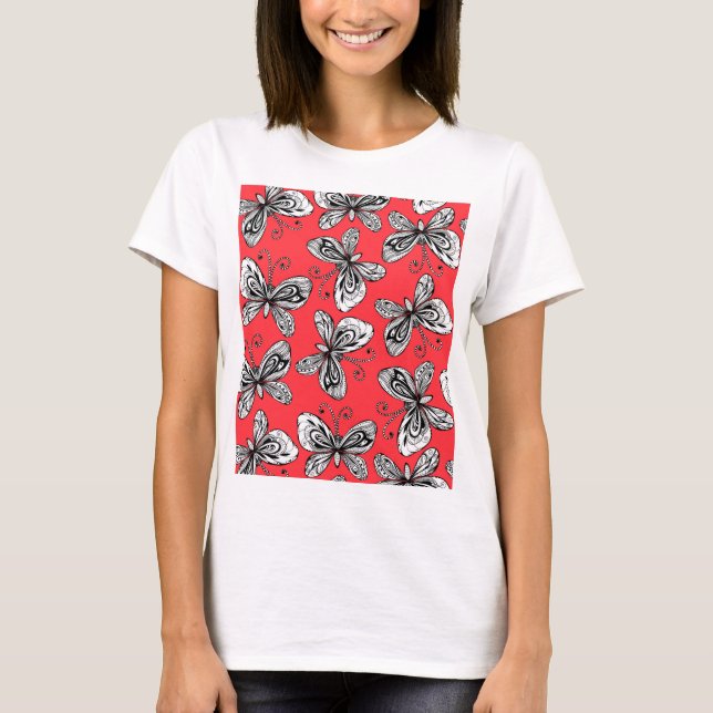 T-shirt Padrão de borboletas de rabo (Frente)