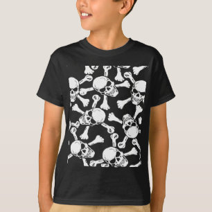 T-SHIRT PADRÃO DE CRÂNIOS GÓTICOS OSSOS CRUZADOS