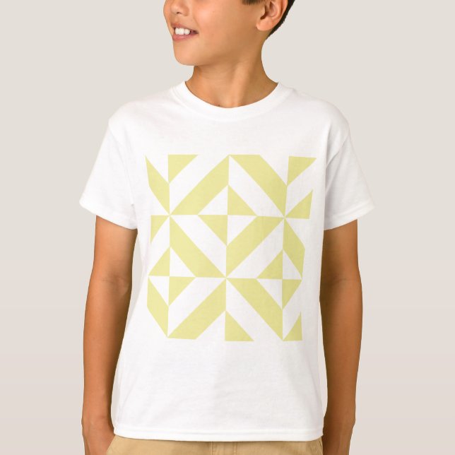 T-shirt Padrão de Cubo de Deco Geométrico Amarelo Pálido (Frente)