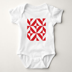 T-shirt Padrão de Cubo de Deco Geométrico Cerery Red