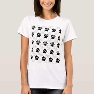 T-shirt Padrão De Impressão Da Pata De Cão Preta E Bran