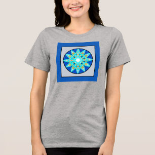 T-shirt Padrão de Mandala em cobalto, cinza e turquesa