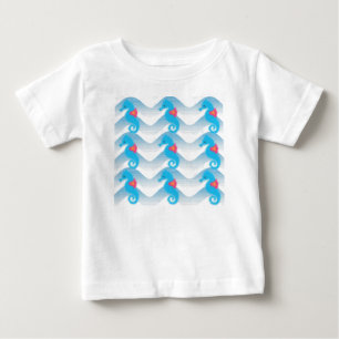 T-shirt Padrão De Ondas Azuis E Cavalos-Do-Mar