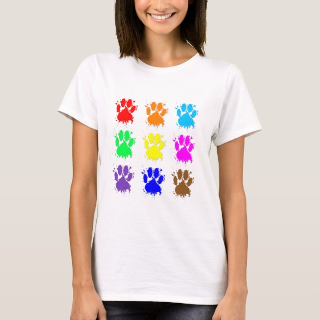 T-shirt Padrão de Pata do Cachorro de Tinta (Frente)